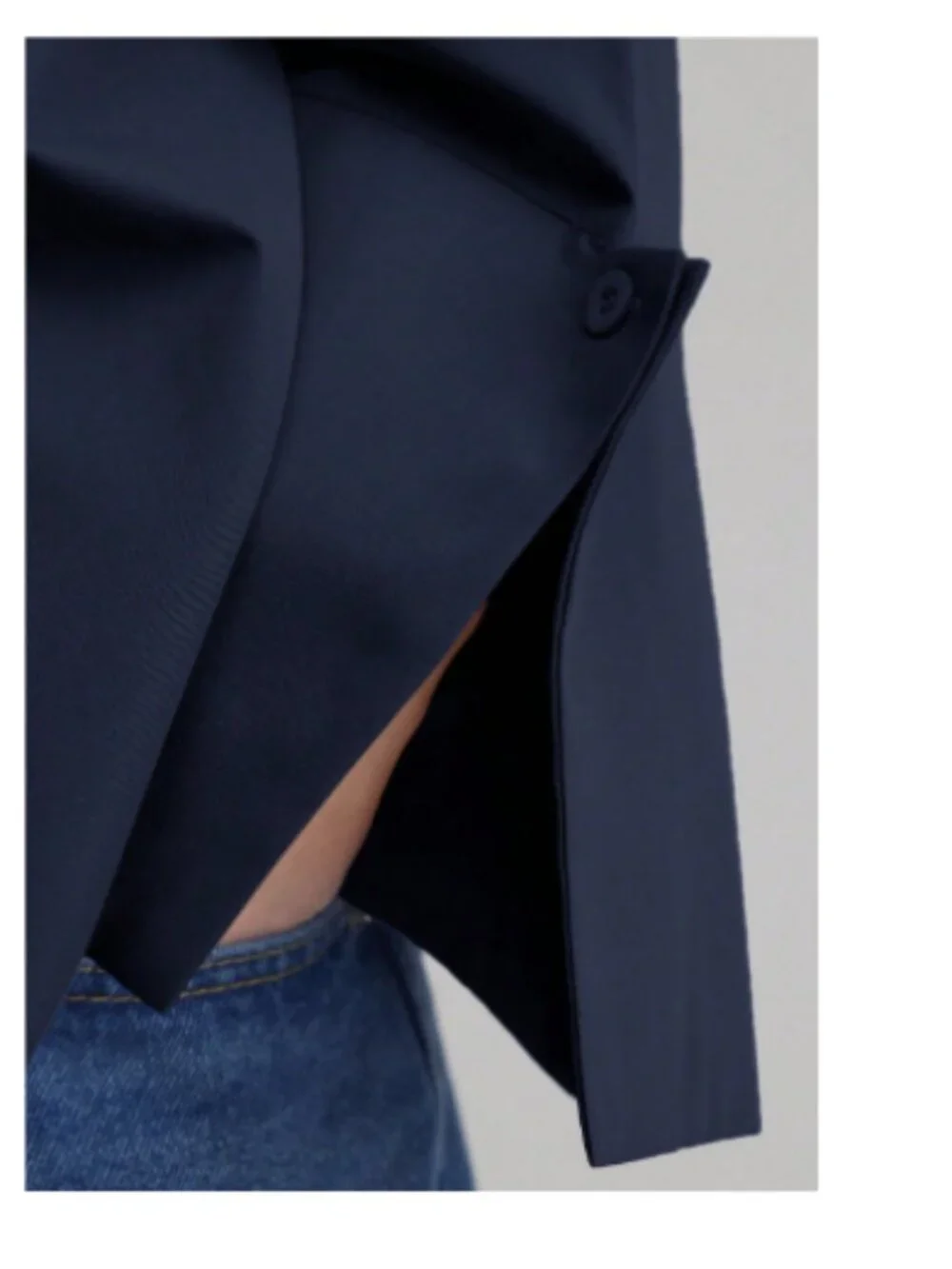 NEW Navy Blue Stylish Cotton Mix Blouse Button-Down Shirt Large-Xlarge - Picture 4 of 8